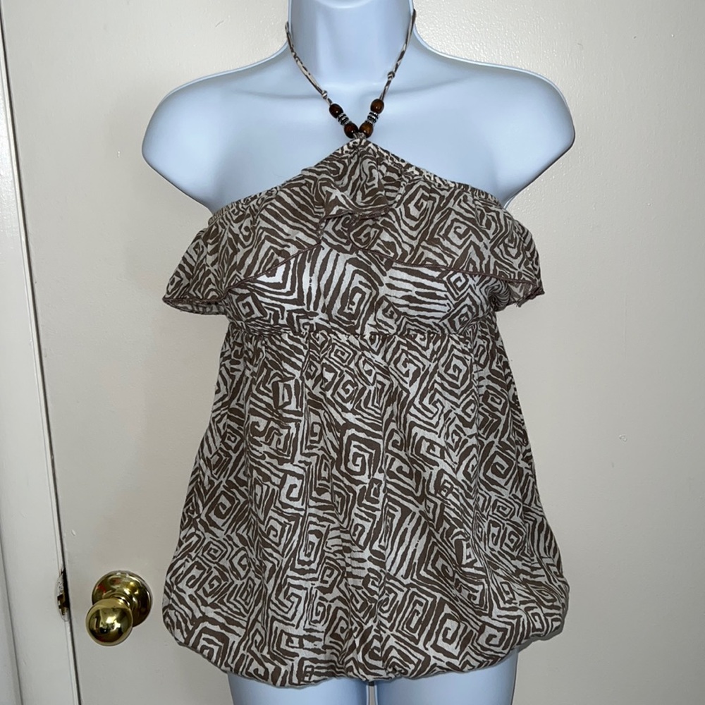 Tube top with frill overlay.